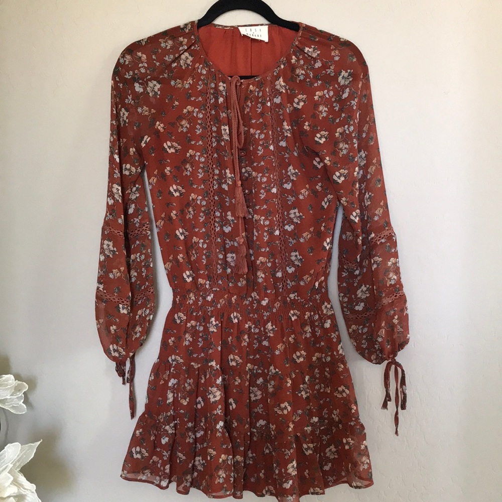 lost and wander red floral long sleeve dress Sz XS